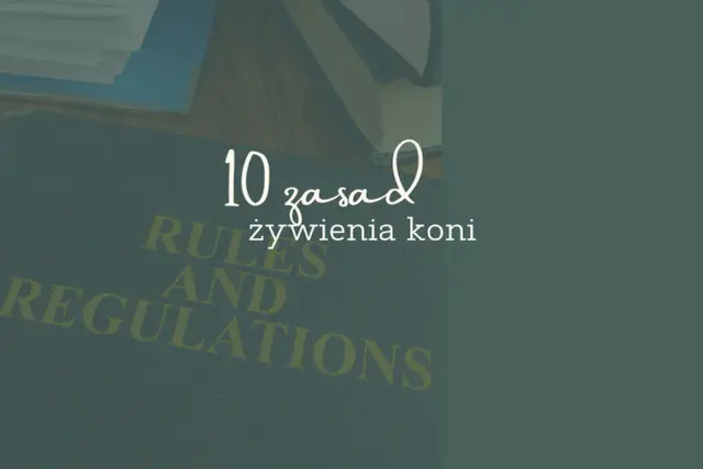 10 zasad żywienia koni. Książka "Rules and Regulations" leży na stole, obok innych ksiąg.
